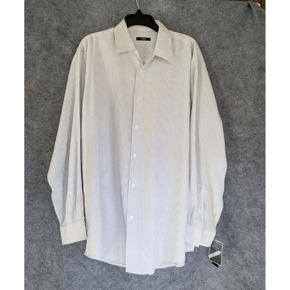 Alfani Dress Shirt Mens Large Grey Stripe Regular Fit Modal Polyester NWT